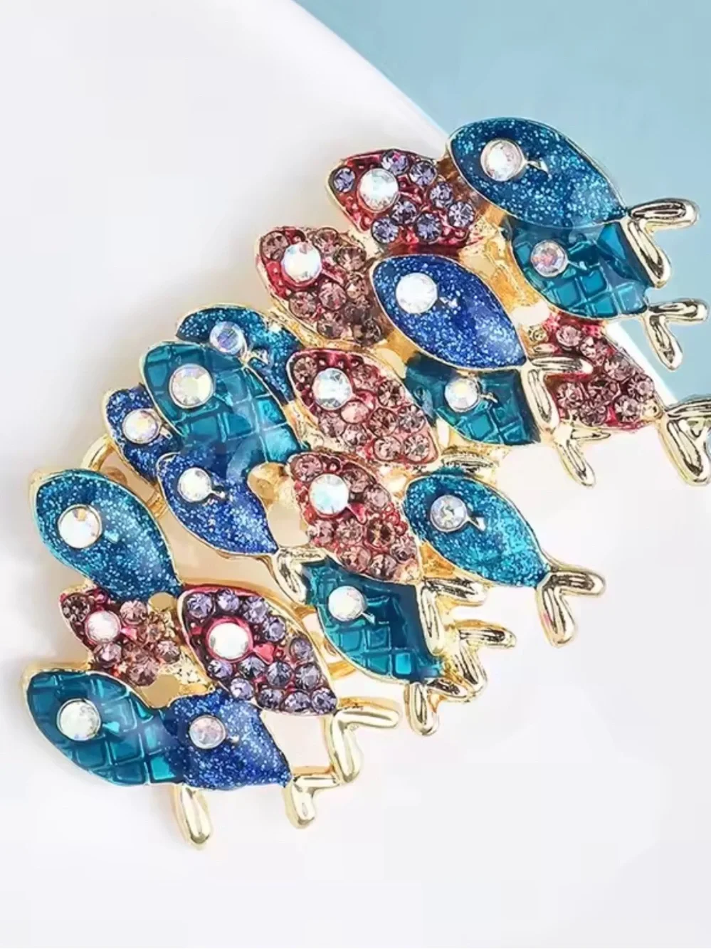 Colorful Crystal Fish Stretch Brooch